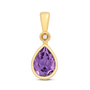 Amethyst & Diamond Pendant in 9K Gold