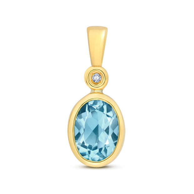 Blue Topaz & Diamond Pendant in 9K Gold