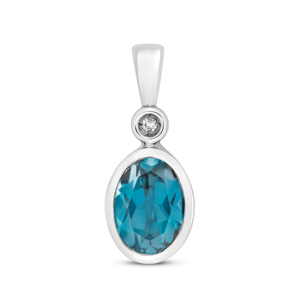 London Blue Topaz and Diamond Pendant in 9K White Gold