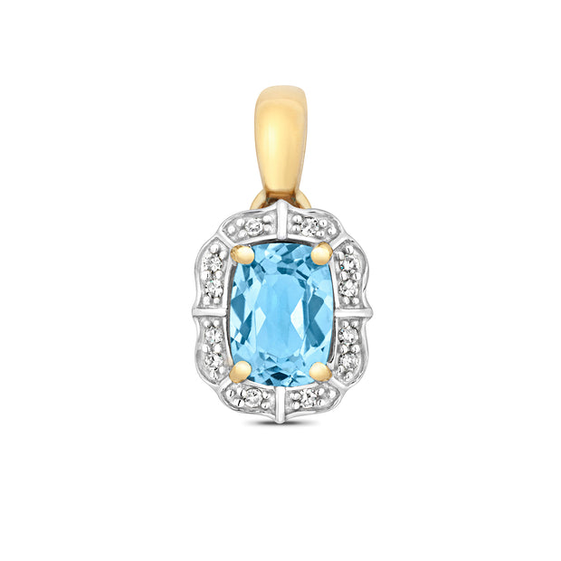 Blue Topaz & Diamond Pendant in 9K Gold