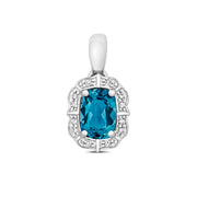 London Blue Topaz and Diamond Pendant in 9K White Gold