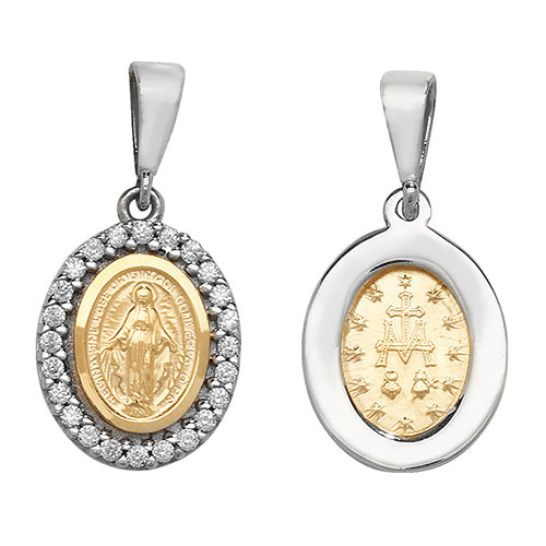 9K Yellow / White Gold Virgin Mary Oval Pendant | Charmé