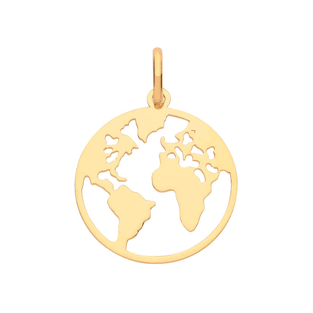 9K Yellow Gold World Map Pendant
