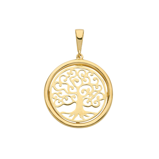 9K Yellow Gold Tree Of LifeRoundPendant