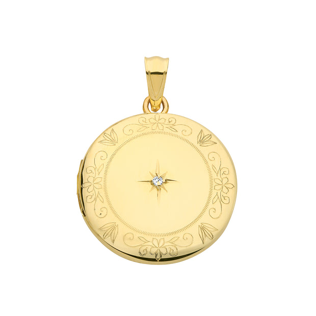 9K Yellow Gold Round Diamond Locket