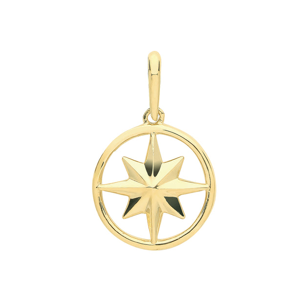 9K Yellow Gold Compass Rose Charm