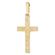 9K Yellow Gold Engraved Cross Pendant | Charmé