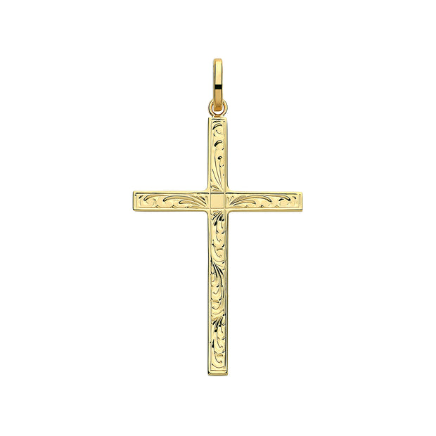 9K Yellow Gold Semi Solid Cross H Engraved