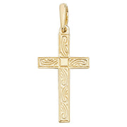 9K Yellow Gold Engraved Cross Pendant | Charmé