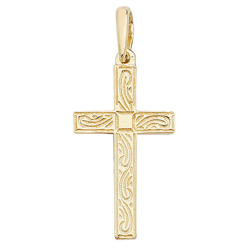 9K Yellow Gold Engraved Cross Pendant | Charmé