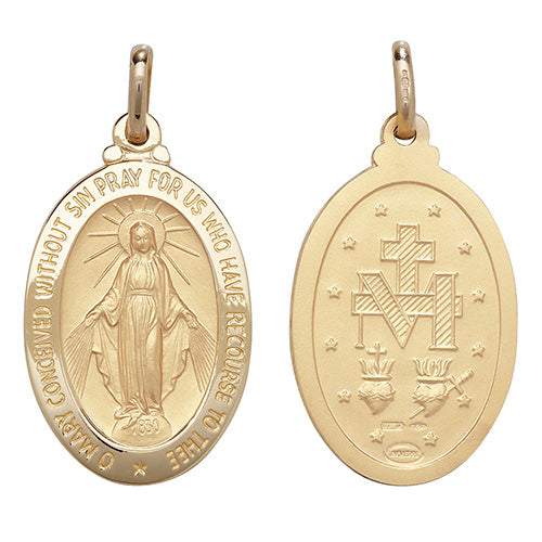 9K Yellow Gold Miraculous Double Sided Oval Pendant