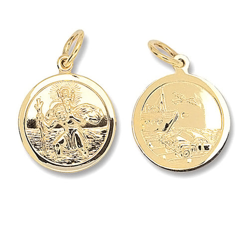 9K Yellow Gold Round Double Sided St Christopher Pendant