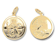 9K Yellow Gold Round Double Sided St Christopher Pendant