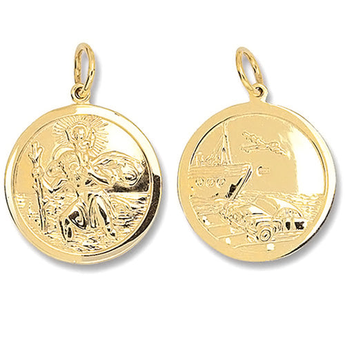 9K Yellow Gold Round Double Sided St Christopher Pendant