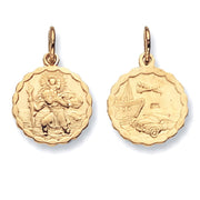 9K Yellow Gold Round Double Sided St Christopher Pendant