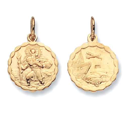 9K Yellow Gold Round Double Sided St Christopher Pendant