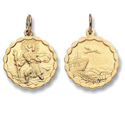 9K Yellow Gold Round Double Sided St Christopher Pendant