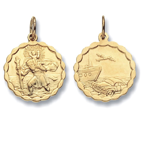 9K Yellow Gold Round Double Sided St Christopher Pendant