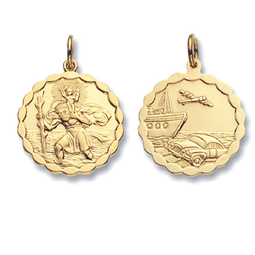 9K Yellow Gold Round Double Sided St Christopher Pendant