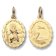 9K Yellow Gold Round Double Sided St Christopher Pendant
