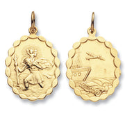 9K Yellow Gold Oval Double Sided St Christopher Pendant