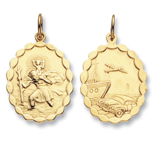 9K Yellow Gold Oval Double Sided St Christopher Pendant