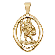 9K Yellow Gold St Christopher Cut Out Pendant