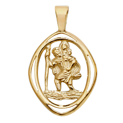 9K Yellow Gold St Christopher Cut Out Pendant