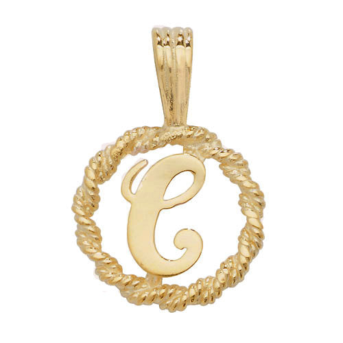 9K Yellow Gold Rope Initial Pendant