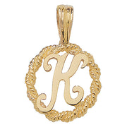 9K Yellow Gold Rope Initial Pendant