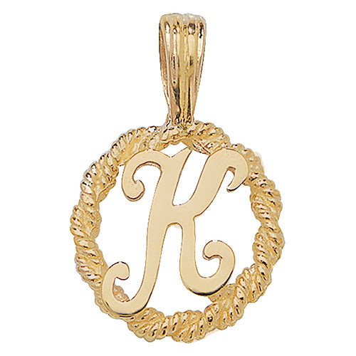 9K Yellow Gold Rope Initial Pendant