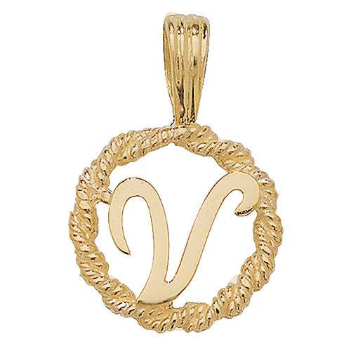 9K Yellow Gold Rope Initial Pendant