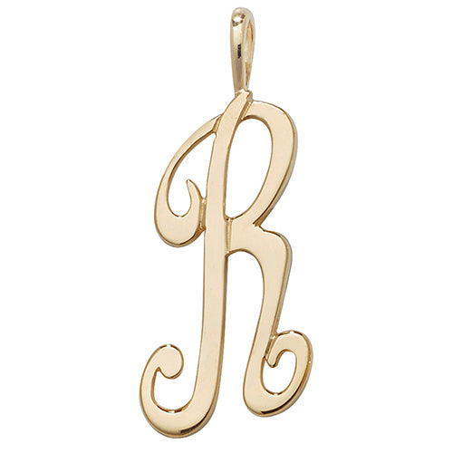 9K Yellow Gold Polished Script Initial Pendant