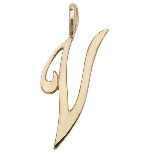 9K Yellow Gold Polished Script Initial Pendant