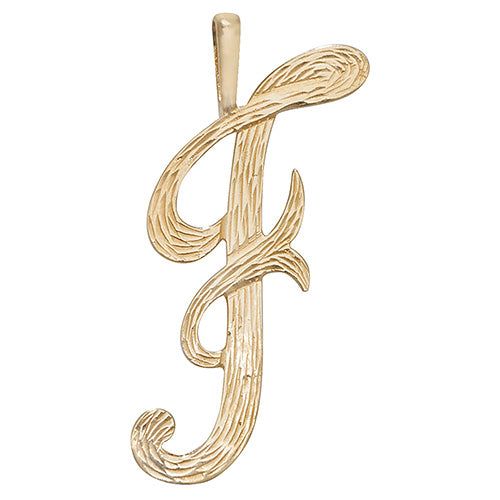 9K Yellow Gold Barked Script Initial Pendant | Charmé