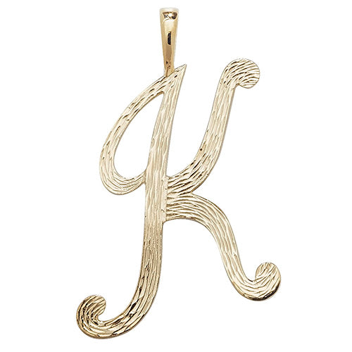 9K Yellow Gold Barked Script Initial Pendant | Charmé