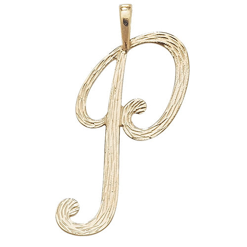 9K Yellow Gold Barked Script Initial Pendant | Charmé