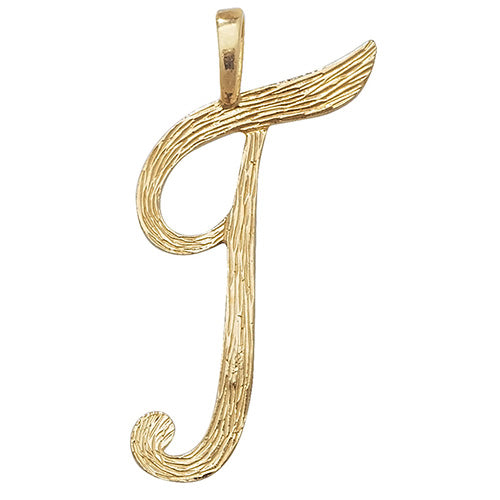 9K Yellow Gold Barked Script Initial Pendant | Charmé