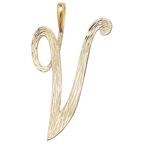 9K Yellow Gold Barked Script Initial Pendant | Charmé