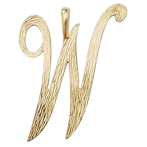 9K Yellow Gold Barked Script Initial Pendant | Charmé