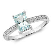 Aquamarine and Diamond Ring in 9K White Gold