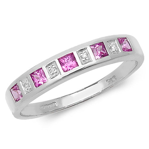 Pink Sapphire and Diamond Ring in 9K White Gold