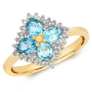 Blue Topaz and Diamond Ring in 9K Gold