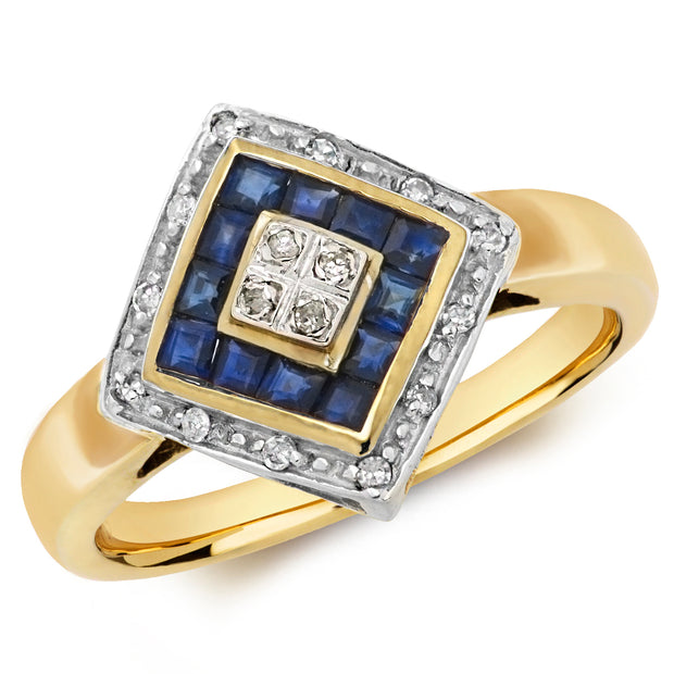 Sapphire and Diamond Ring in 9K Gold