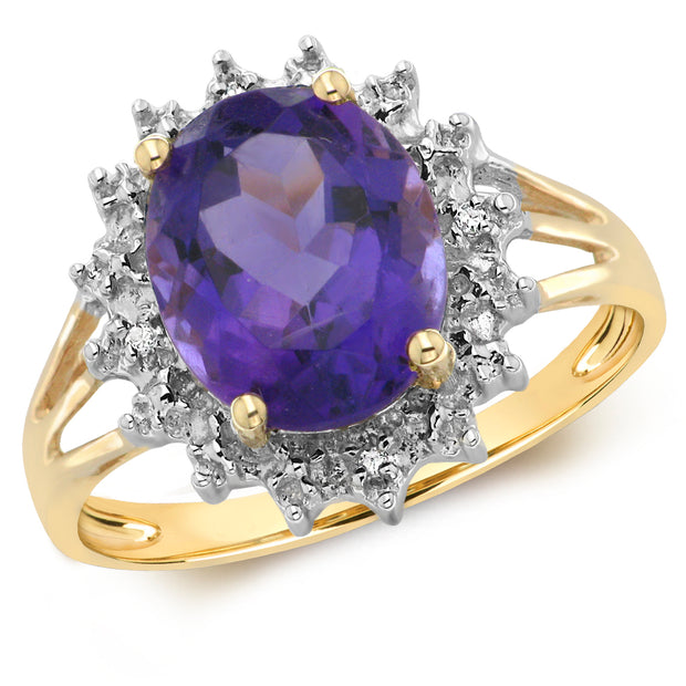 Amethyst and Diamond Ring in 9K Gold