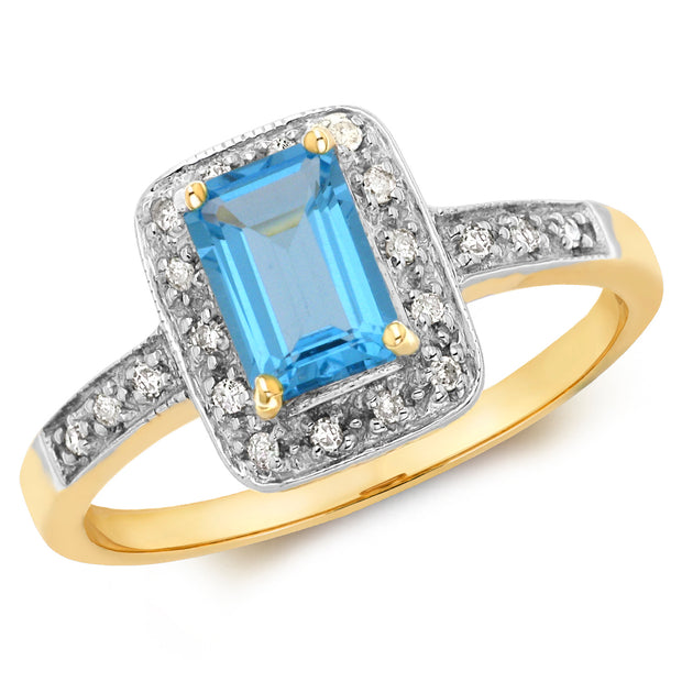 Diamond & Blue Topaz Ring in 9K Gold