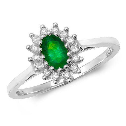 Emerald and Diamond Ring in 9K White Gold