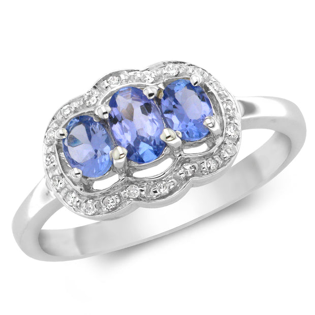 Tanzanite and Diamond Ring in 9K White Gold