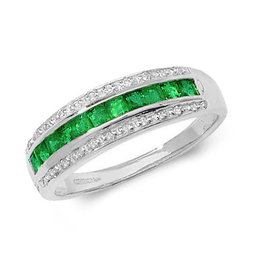 Emerald and Diamond Ring in 9K White Gold