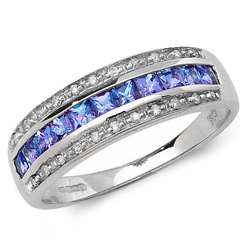 Tanzanite and Diamond Ring in 9K White Gold